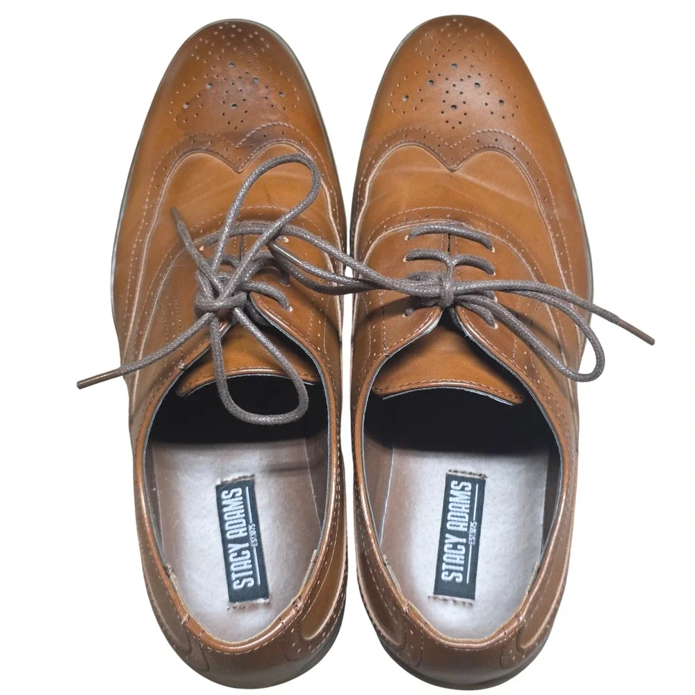 Stacy Adams Boys 5M Wingtip Oxford Dress Shoes Cognac Brown Brogue Lace Up